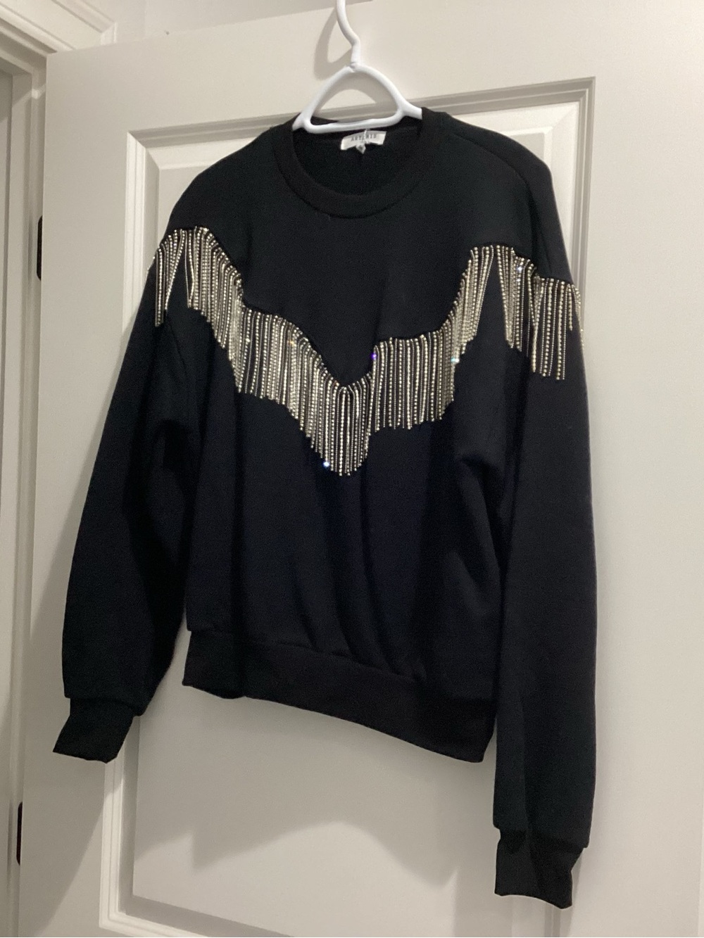 Artemis Vintage Black Crewneck Sweatshirt with Silver Bling Fringe - NWT - S